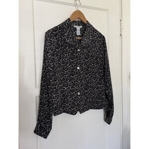 Anna & Frank Vintage 90s Silk Blouse Size M Button Up Classic Black Purple